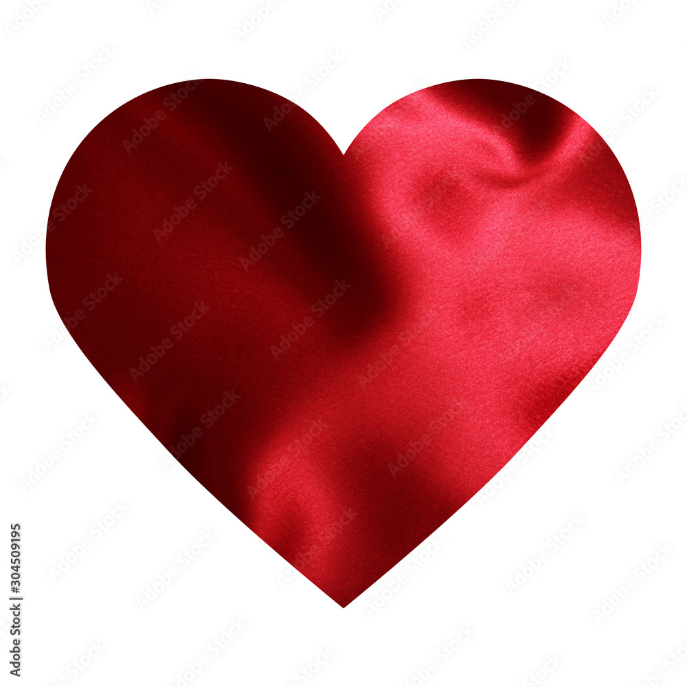 red silk heart on  white background