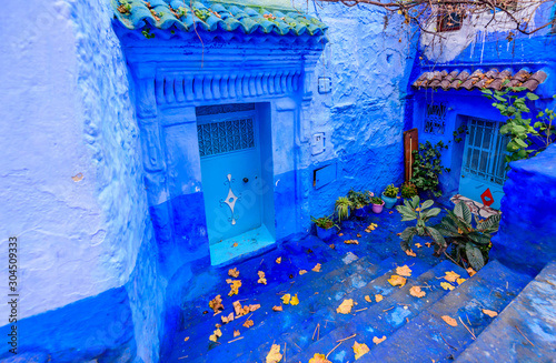 Sightseeing of Morocco. Beautiful blue medina of Chefchaouen town in Morocco © r_andrei