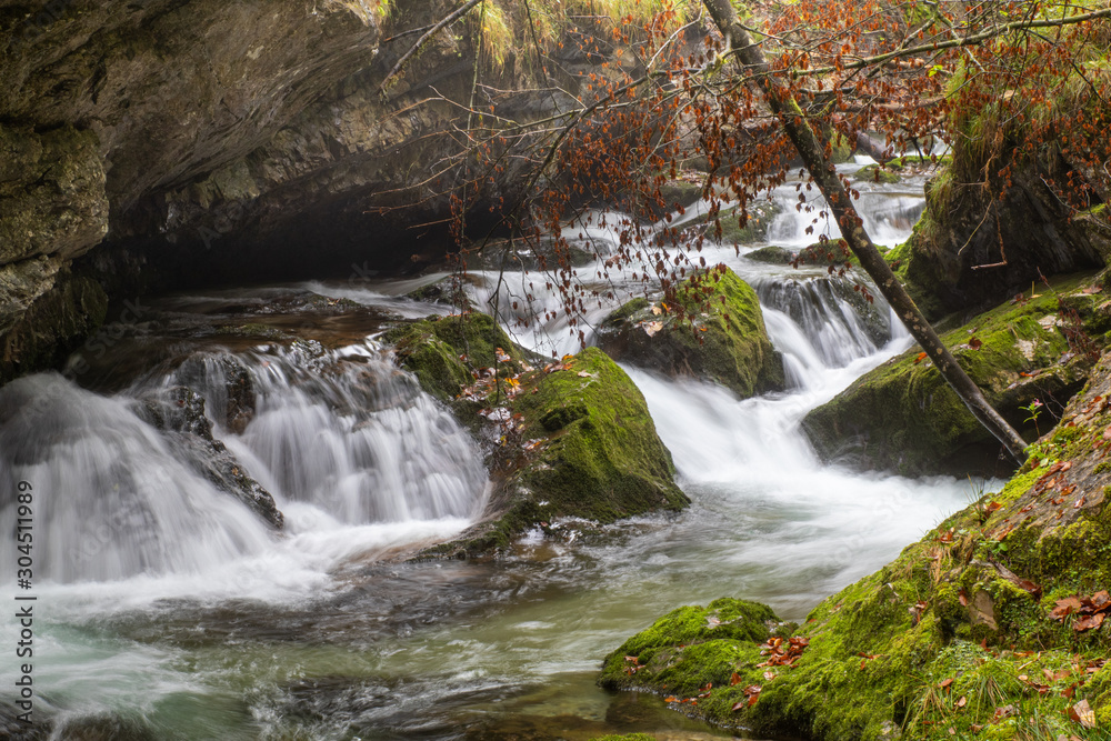 Fototapeta premium Weissbachschlucht im Spätsommer, Weissbach, Mauthäusl, Berchtesgaden