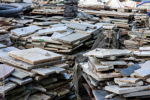 piles broken granite slices trash dump pollution © chechotkin