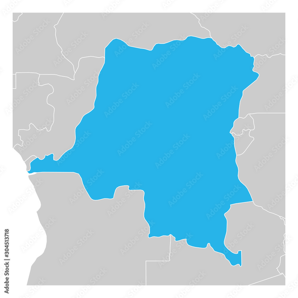 Obraz premium Map of Democratic Republic of the Congo green highlighted with neighbor countries