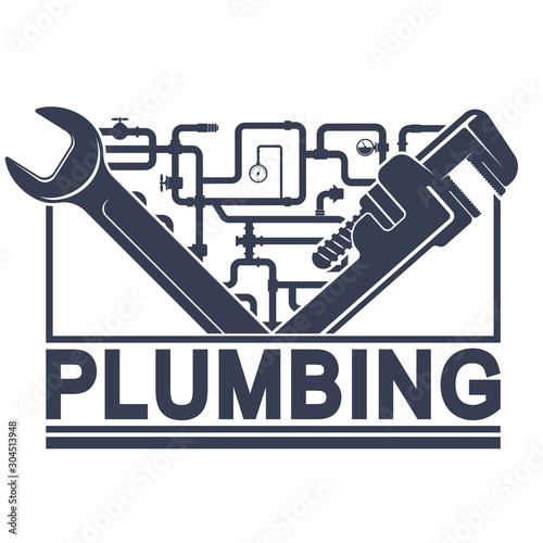 Wrench and water pipe symbol for plumbing repair