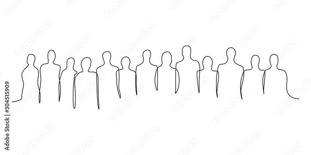 Naklejka premium Continuous one line silhouette of a crowd of people. Vector illustration.