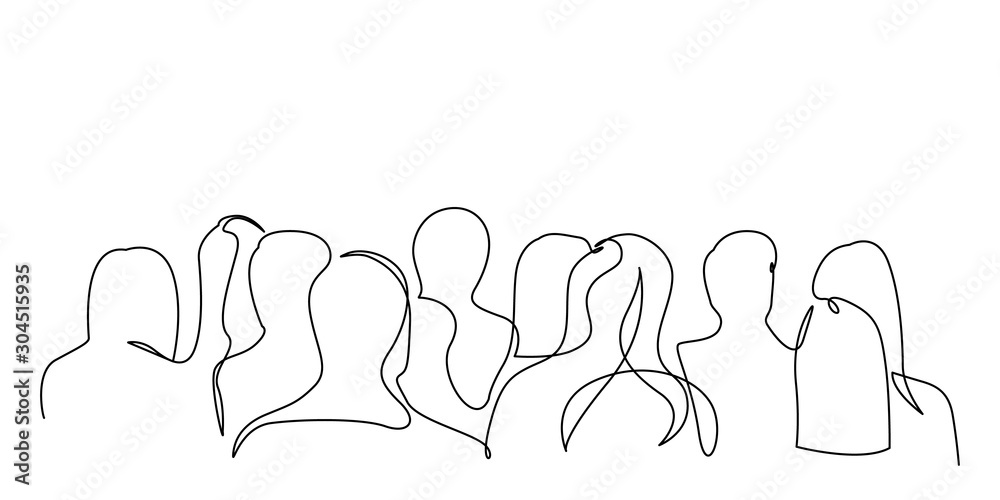 Continuous one line silhouette of a crowd of people back view. Vector illustration. - obrazy, fototapety, plakaty 