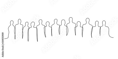 Continuous one line silhouette of a crowd of people. Vector illustration.