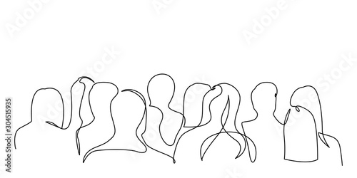 Obraz na płótnie Continuous one line silhouette of a crowd of people back view. Vector illustration. w salonie