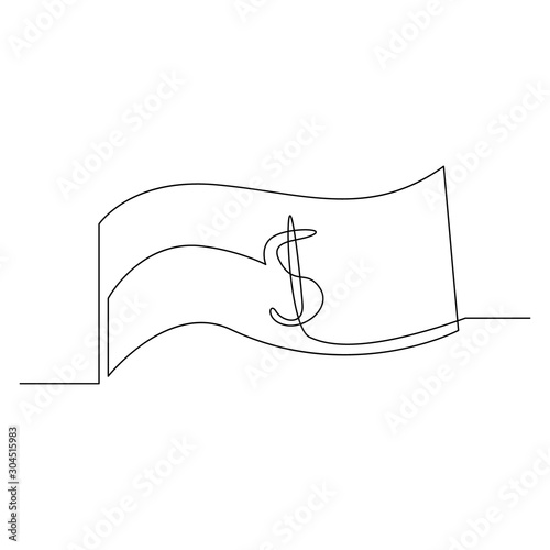 Continuous one line dollar bill. Vector illustration.