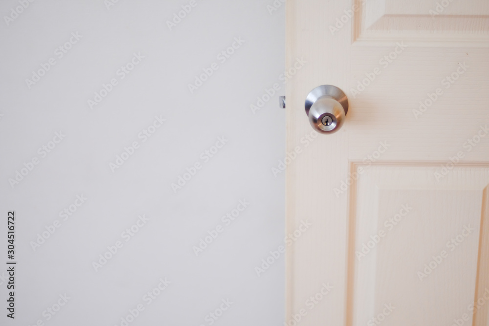 Close up Door with handle and clean white wall room with copy space. Close up Door with handle and clean white wall room with copy space.