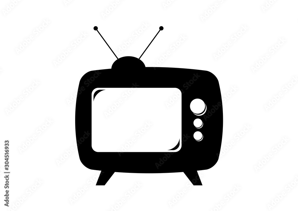 Retro TV black icon isolated on a white background. Retro TV icon