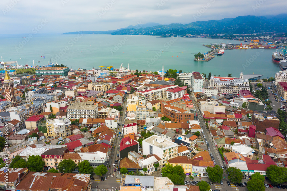 Panoramic view of Batumi, Georgia. Twilight over the old city and Downtown of Batumi - capital of Adjara, Georgia