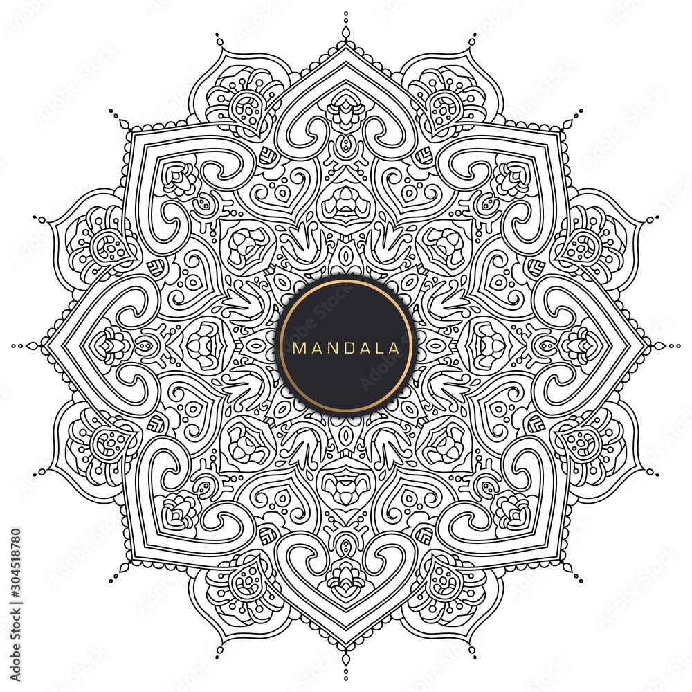 Obraz premium Black and white mandala vector isolated on white. Vector hand drawn circular decorative element.