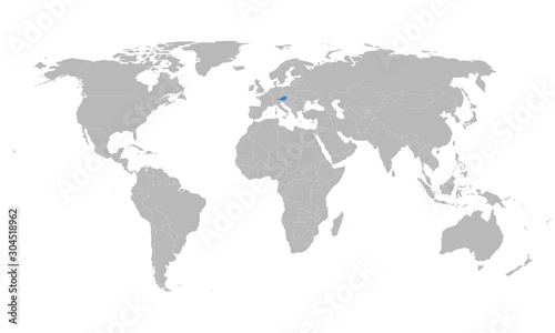 Fototapeta Naklejka Na Ścianę i Meble -  Austria highlighted blue on world map vector