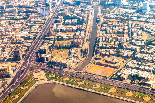 aerial view of an Asian city in the early morning and it's quite populated