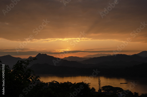 sunset in at Phu Si mountain 