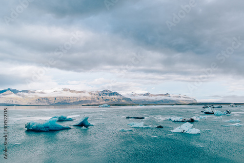 Scenic view of icebergs in Glacier Lagoon  Iceland.
