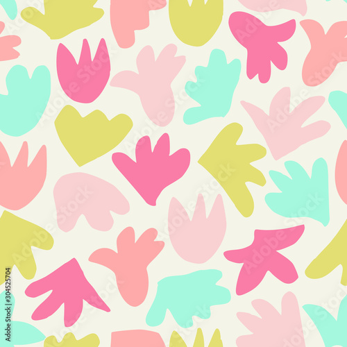 Floral seamless pattern in pink and green on vanilla background.