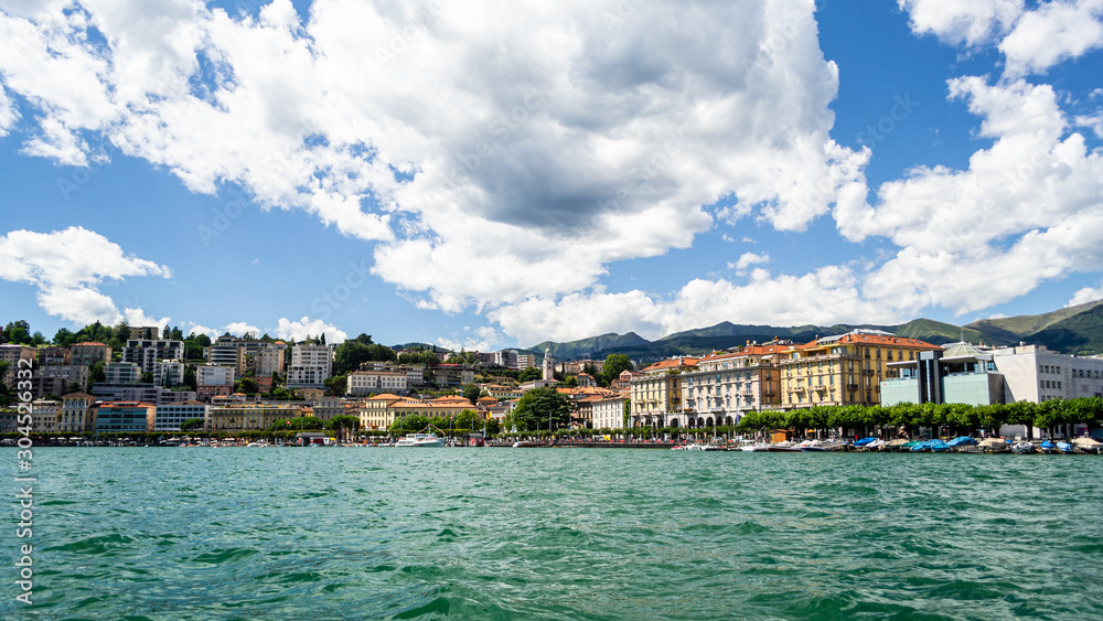 Lugano waterfront on Lake Lugano, Switzerland