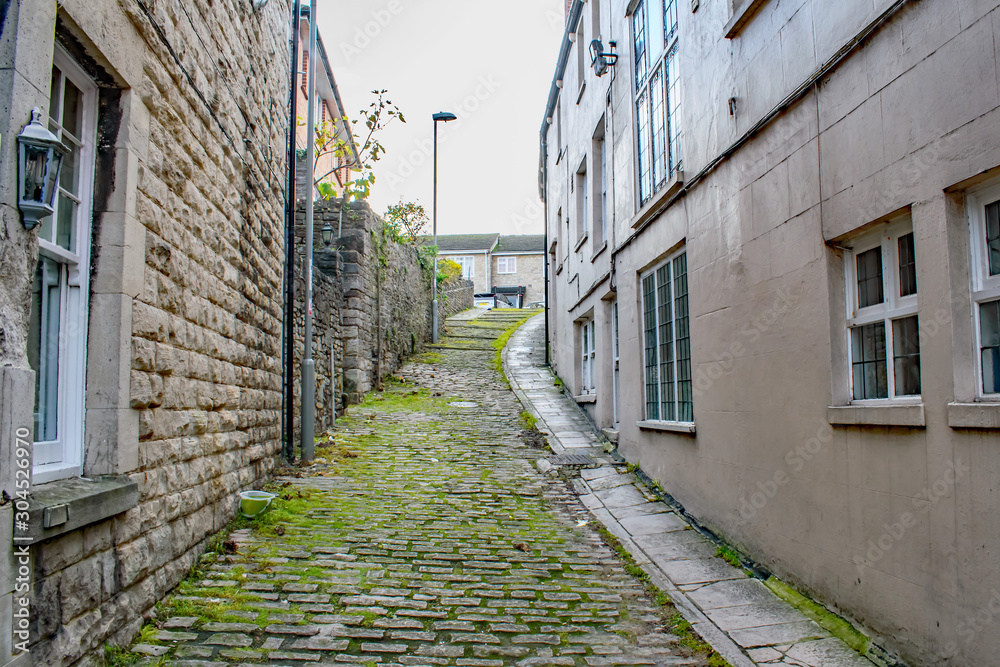 A steep cobblestone alley in Swanage, Dorset