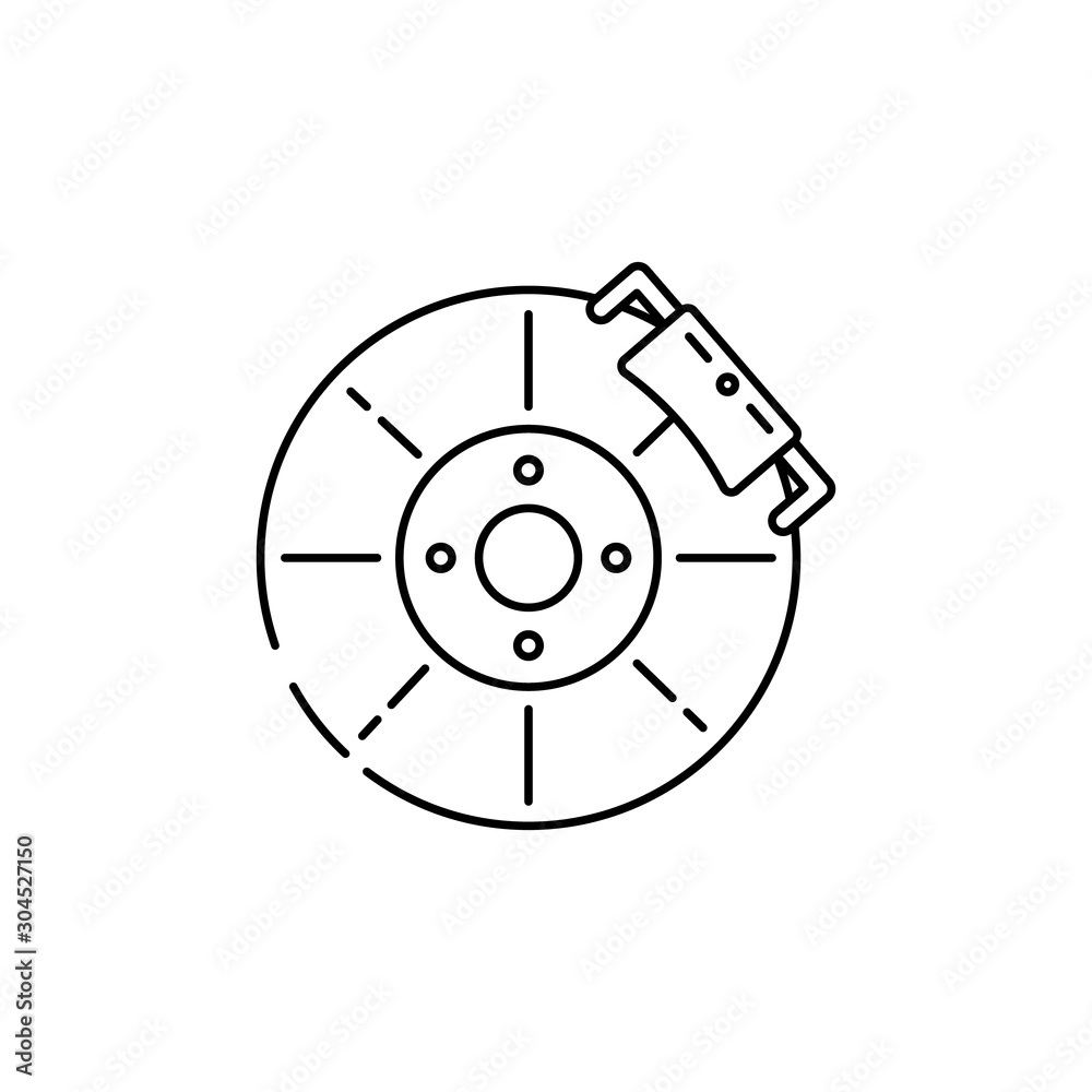 brake disc, garage, repair line icon on white background brake disc, garage, repair line icon on white background