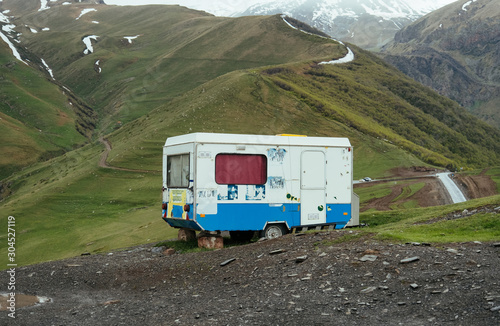 Home on the wheels in Georgian mountains near Kazbegi