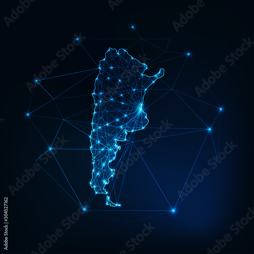 Argentina map outline with stars and lines abstract framework. Communication, connection concept.