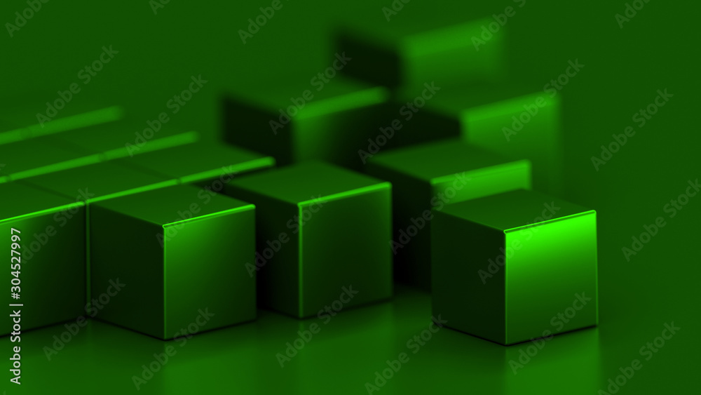 green abstract background with cubes, wallpaper 3d illustration green abstract background with cubes, wallpaper 3d illustration