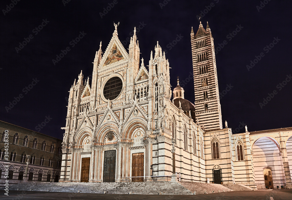 Siena, tuscany, italy: view at night of the famous Cathedral