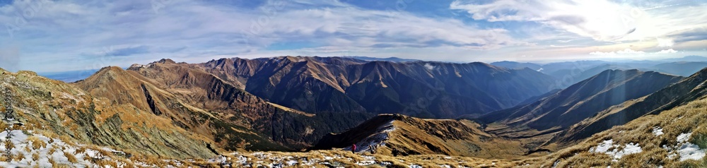 High mountains peaks -  Landscape in the mountains:  Fagaras - Lespezi, Negoiu, Caltun, Cornul Caltunului - panormic view 