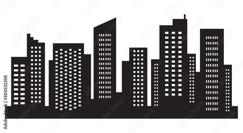 City megalopolis simple. Silhouette in black color on white background. Vector illustration.
