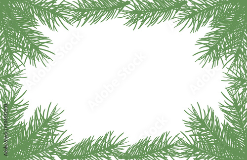 Background of silhouettes of fir tree branches. Vector illustration. Applied clipping mask.