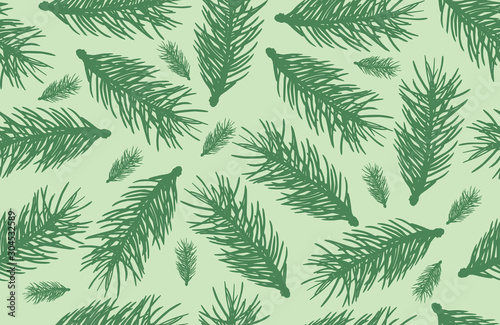 Seamless pattern of fir tree branches silhouette. Vector illustration.