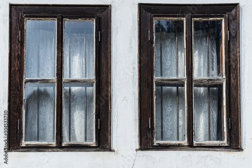 Windows of old traditional house in Tryavna  Bulgaria