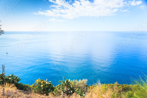 Panoramic minimalistic view on meditarreanean sea from a hill on Elba island in Tuscany