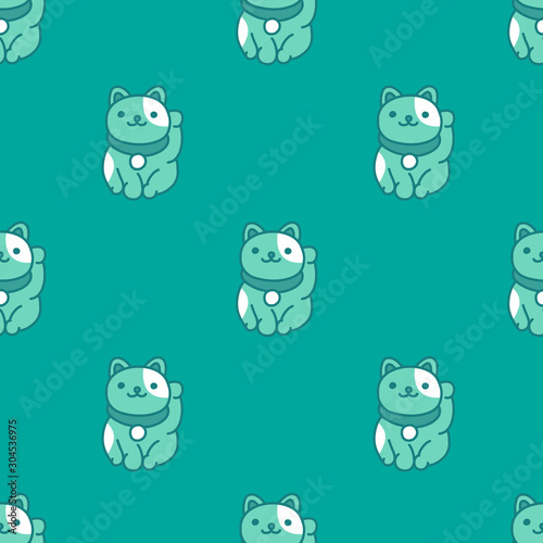 maneki neko seamless doodle pattern, vector illustration