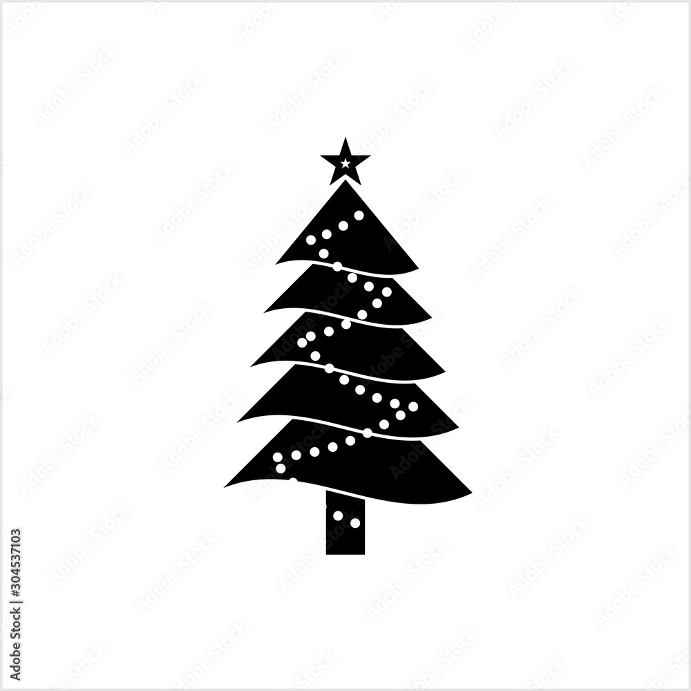 Christmas Tree Icon, Spruce, Pine, Fir Traditionally Decorated Ornamental Tree
