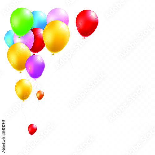 Colored Party Balloons on White Background . Isolated Vector Elements
