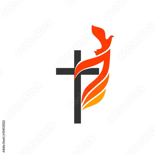 Christian symbols. The logo of the church. The cross of Jesus, the flame of fire as a symbol of the Holy Spirit.