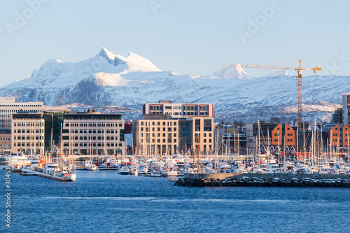 Evening mood over the city Bodo in Norway photo