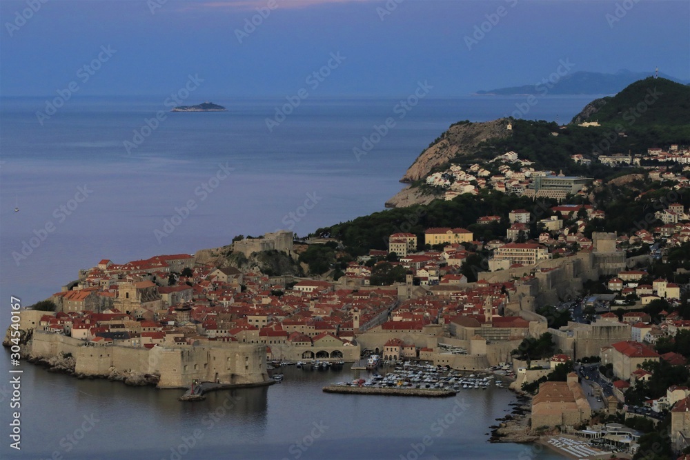 beautiful view to the Dalmatian coast and the old town of Dubrovnik
