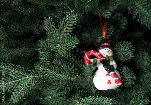 christmas toy snowman on the christmas tree