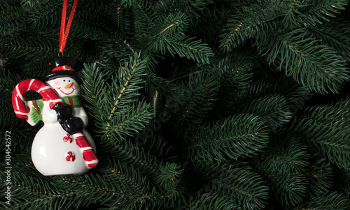 christmas toy snowman on the christmas tree