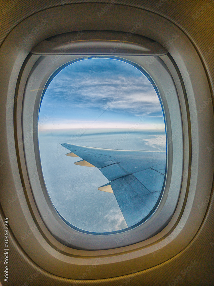 Aiplane windows view wing aircraft, airline, airplane, aviation skyline transportation