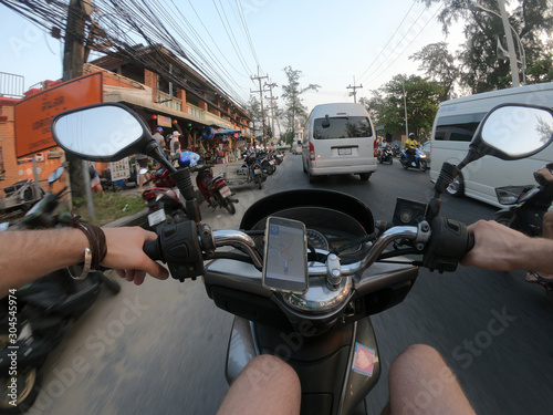 bike street first person view scooter asia thailand urban city ride photo