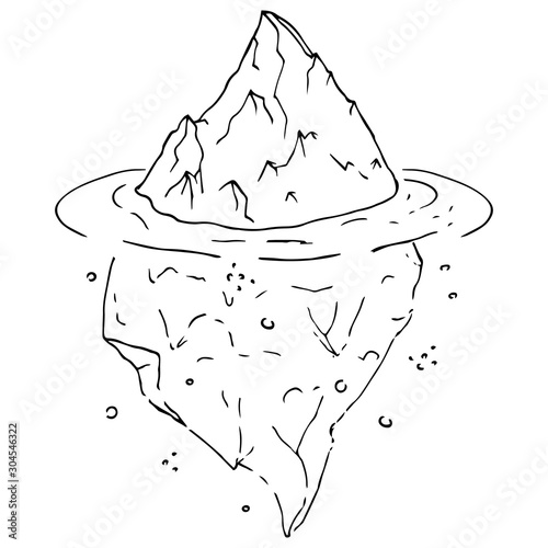 Vector of an iceberg. Glacier hand drawn. Melting iceberg. Concept of global warming.