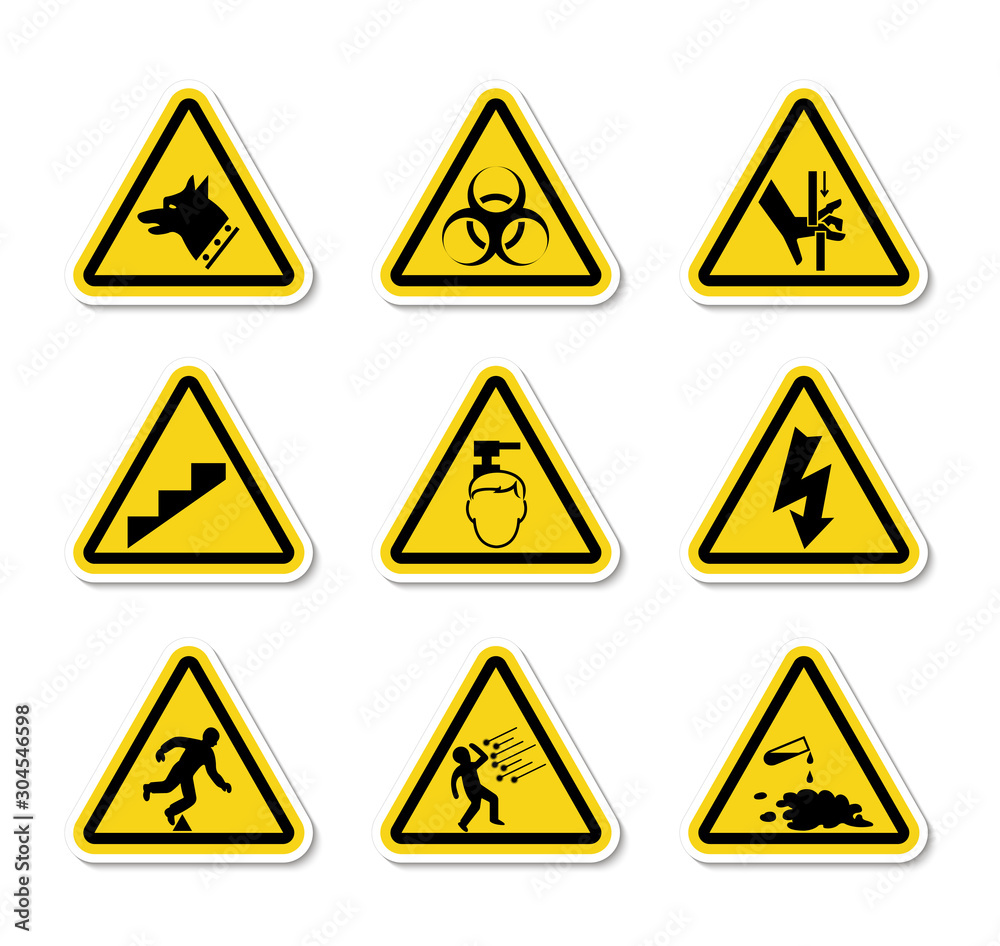 Triangular Warning Hazard Symbols labels On White Background Triangular Warning Hazard Symbols labels On White Background