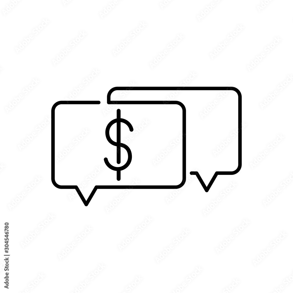 Logotipo aviso de pago. Icono plano lineal dolar en burbuja habla en color negro Logotipo aviso de pago. Icono plano lineal dolar en burbuja habla en color negro