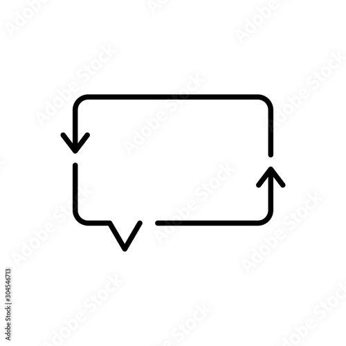 Símbolo actualizar mensaje. Icono plano lineal burbuja de habla con flechas en color negro