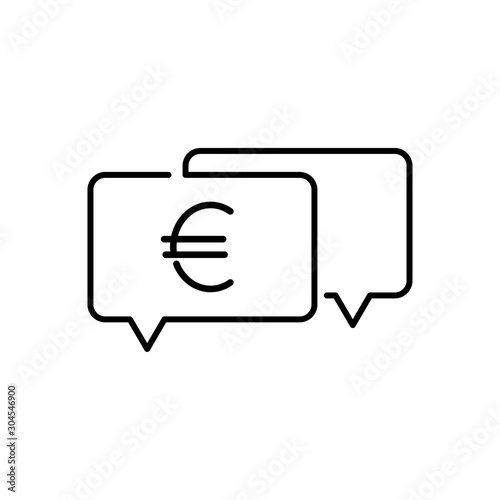 Logotipo aviso de pago. Icono plano lineal euro en burbuja habla en color negro