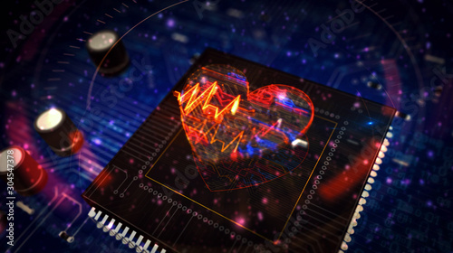 Cyber heart pulse futuristic illustration