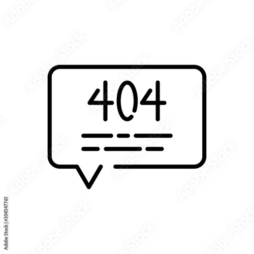 Icono plano lineal mensaje 404 en burbuja de habla en color negro